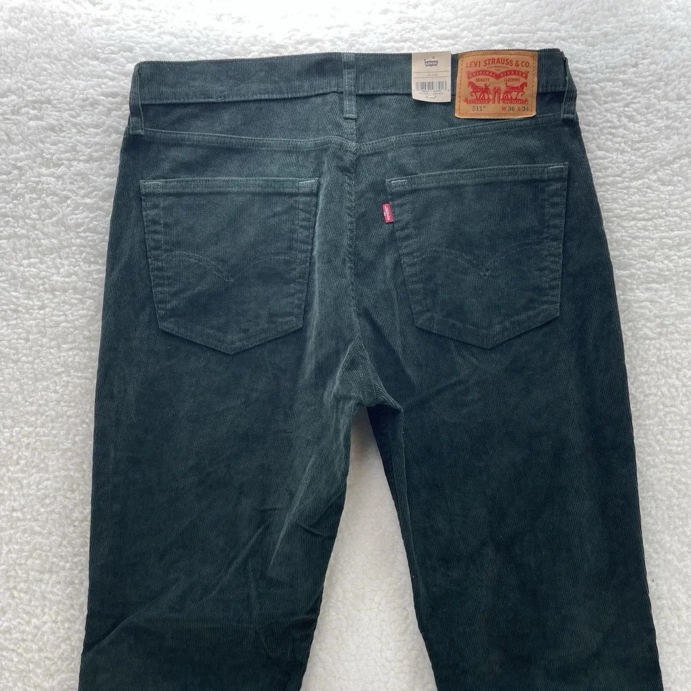 Levis 511 Pants Mens 36x34 Green Corduroy Pinwale Slim Fit Preppy Normcore New
